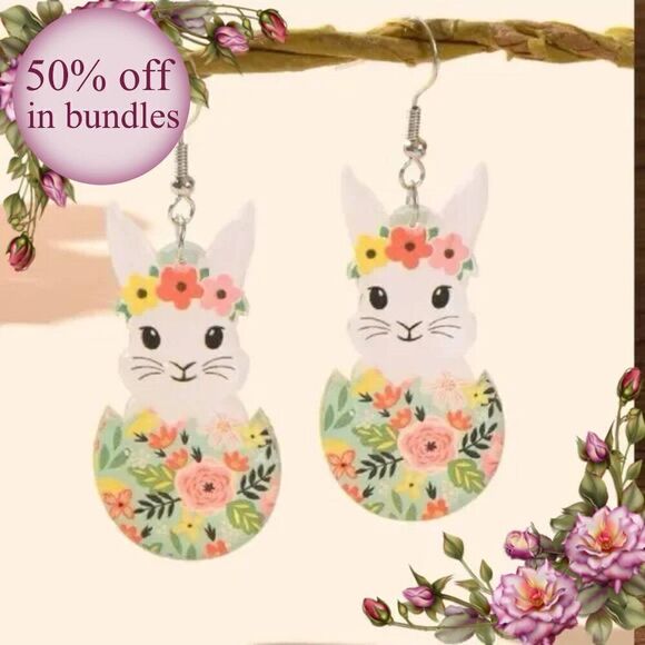Easter Cartoon Rabbit Drop Earrings - Picture 1 of 11